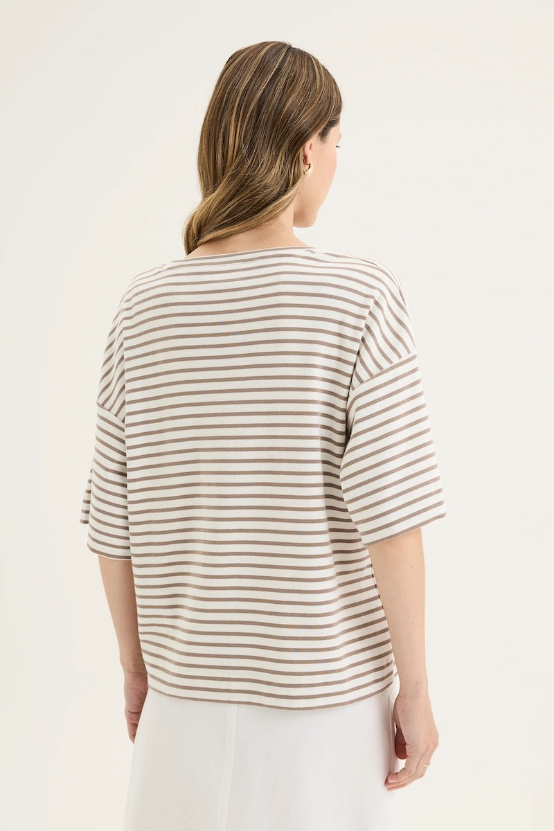 Banda Stripe Tee in Ecru / Mocha