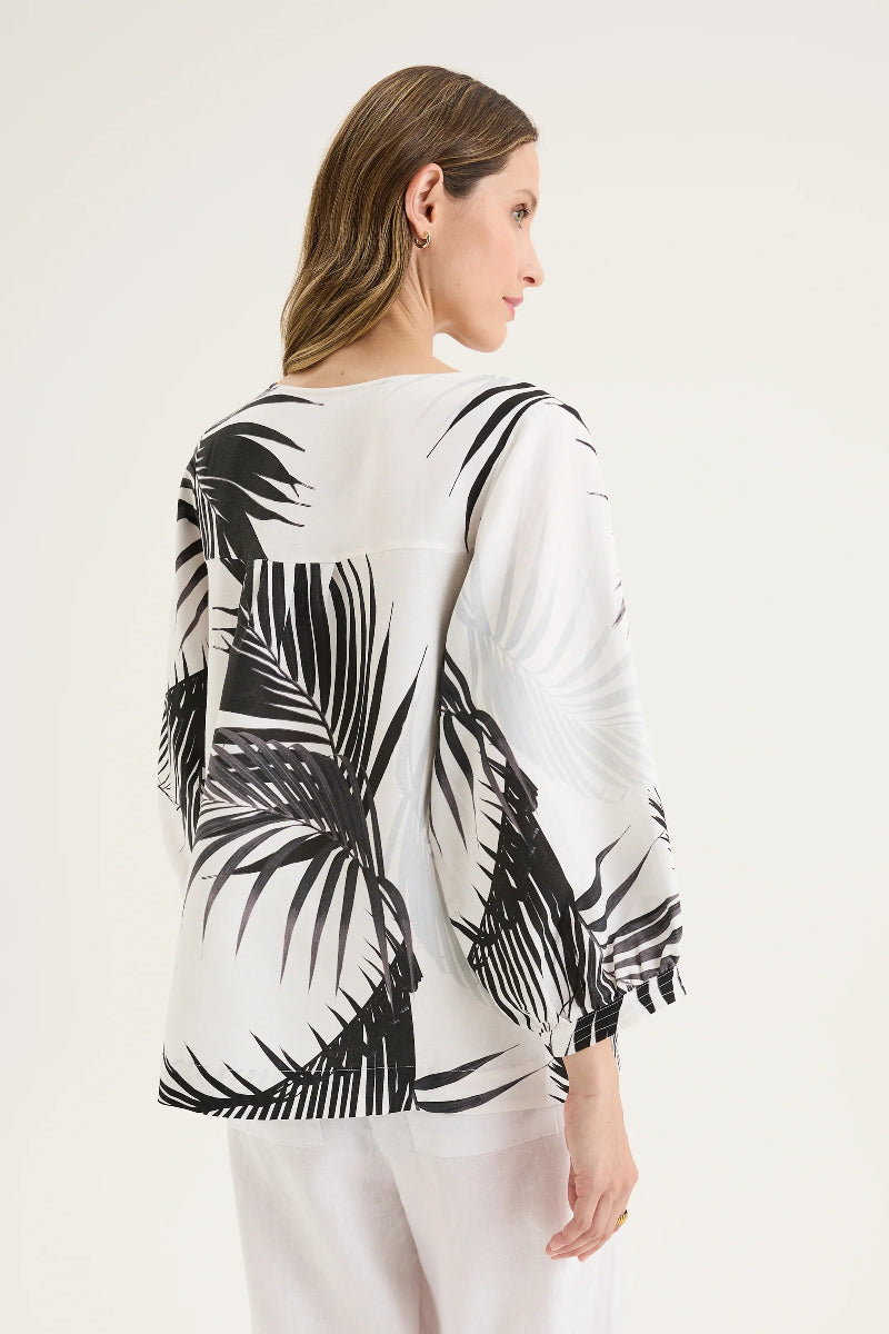 Front Print Linen Blend Top