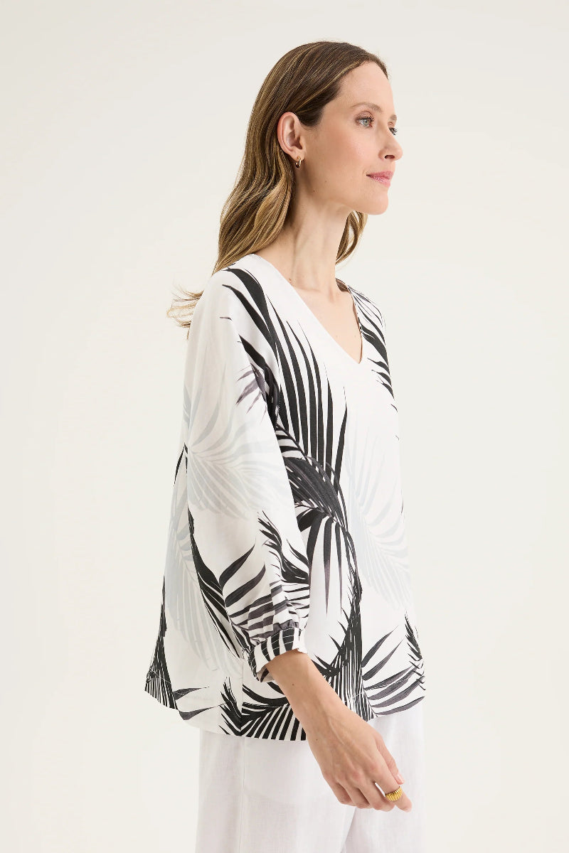 Front Print Linen Blend Top