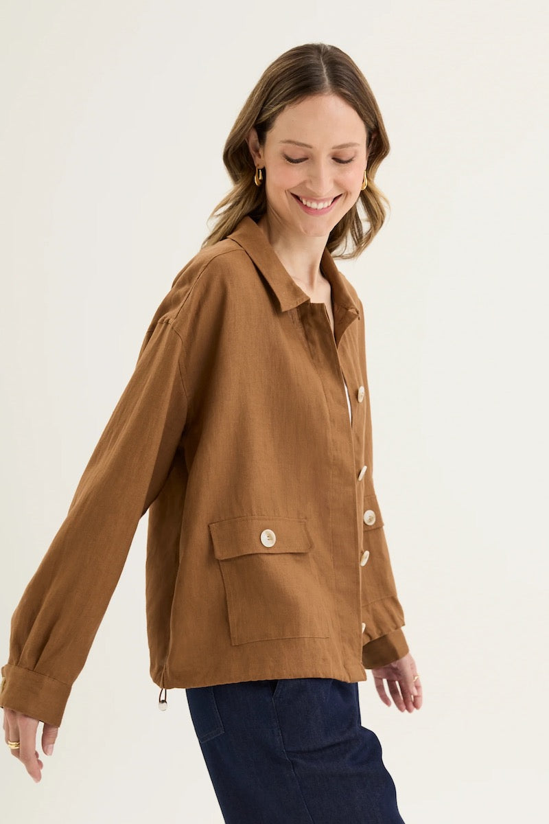 Tirari Linen Bomber Jacket in Nutmeg