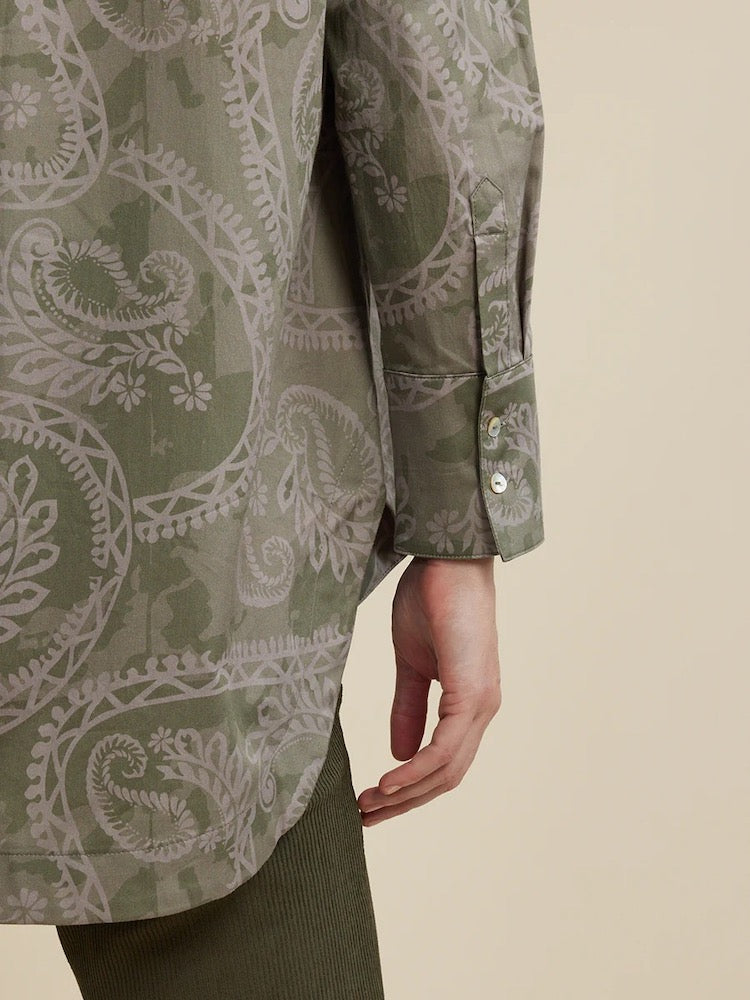 Flowing Paisley Print Cotton Shirt in Figleaf