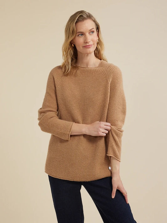 Funnel Neck Wool Sweater in Caramel