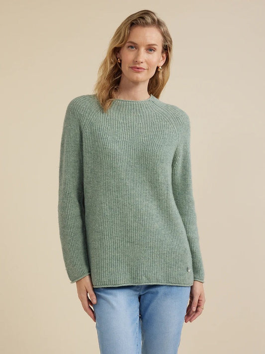 Funnel Neck Wool Sweater in Green Mist