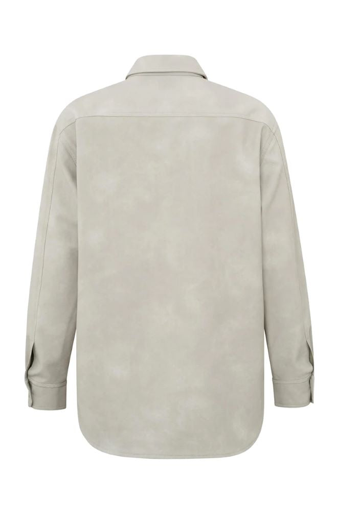 Oversized Faux Leather Shirt Jacket in Dove Grey
