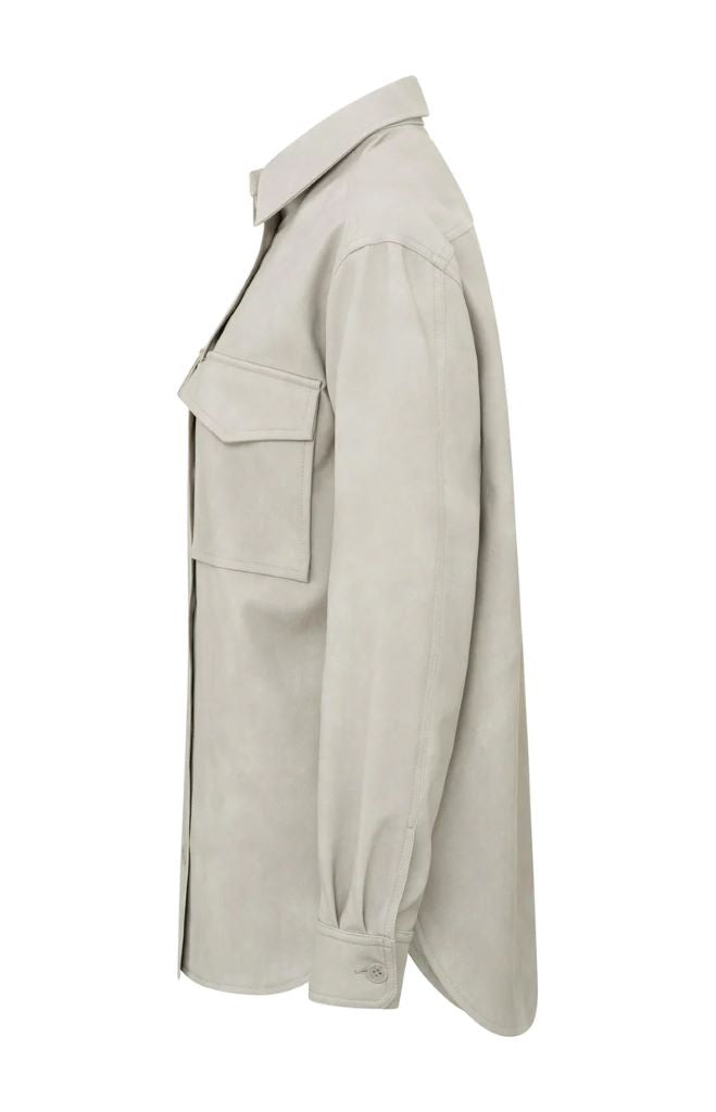 Oversized Faux Leather Shirt Jacket in Dove Grey