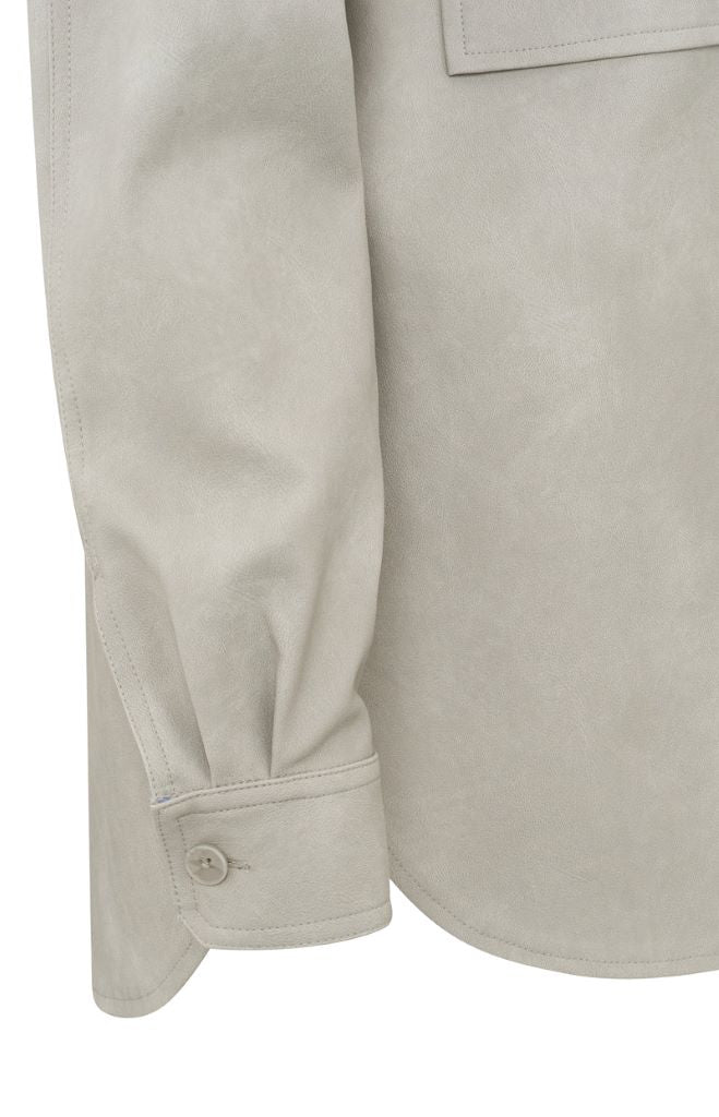 Oversized Faux Leather Shirt Jacket in Dove Grey