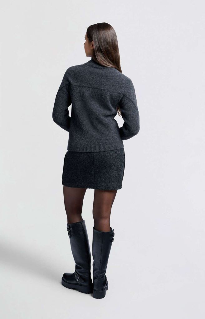 Stitch Detail Wool Sweater in Dark Anthracite