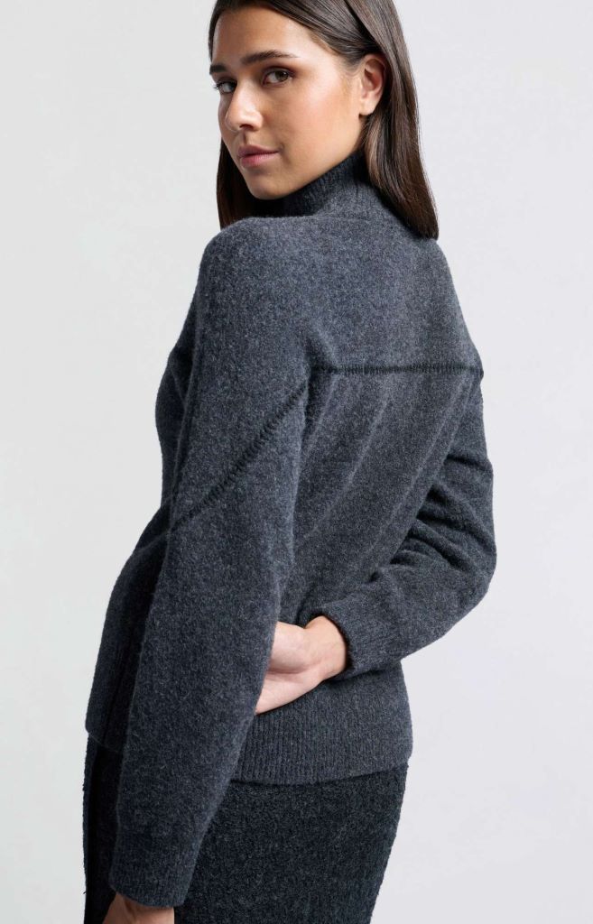 Stitch Detail Wool Sweater in Dark Anthracite