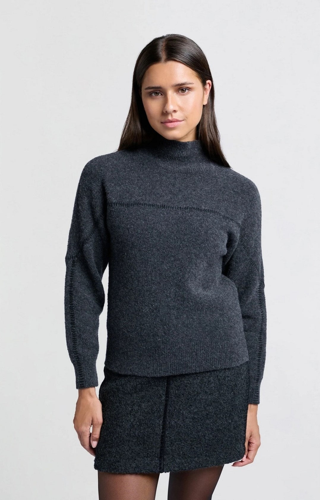 Stitch Detail Wool Sweater in Dark Anthracite