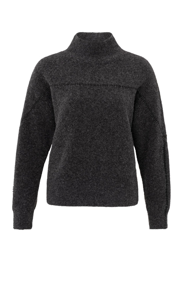 Stitch Detail Wool Sweater in Dark Anthracite