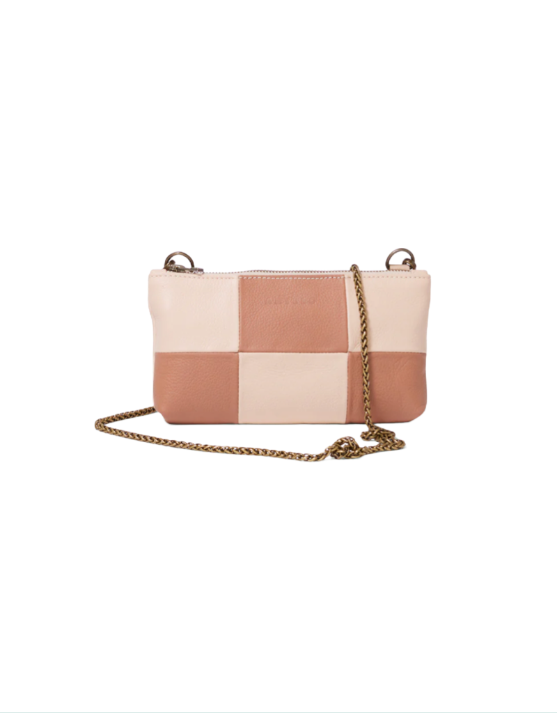 Anouk Checkered Leather Crossbody Clutch in Vanilla Frappe/Iced Coffee