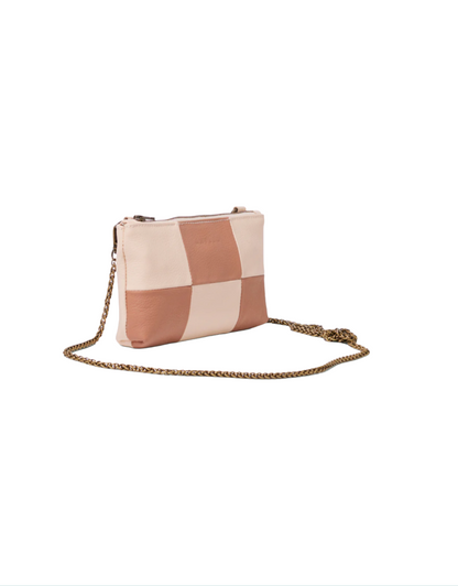 Anouk Checkered Leather Crossbody Clutch  - Vanilla Frappe / Iced Coffee
