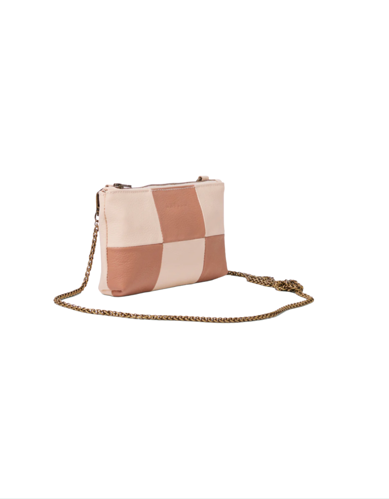 Anouk Checkered Leather Crossbody Clutch in Vanilla Frappe/Iced Coffee