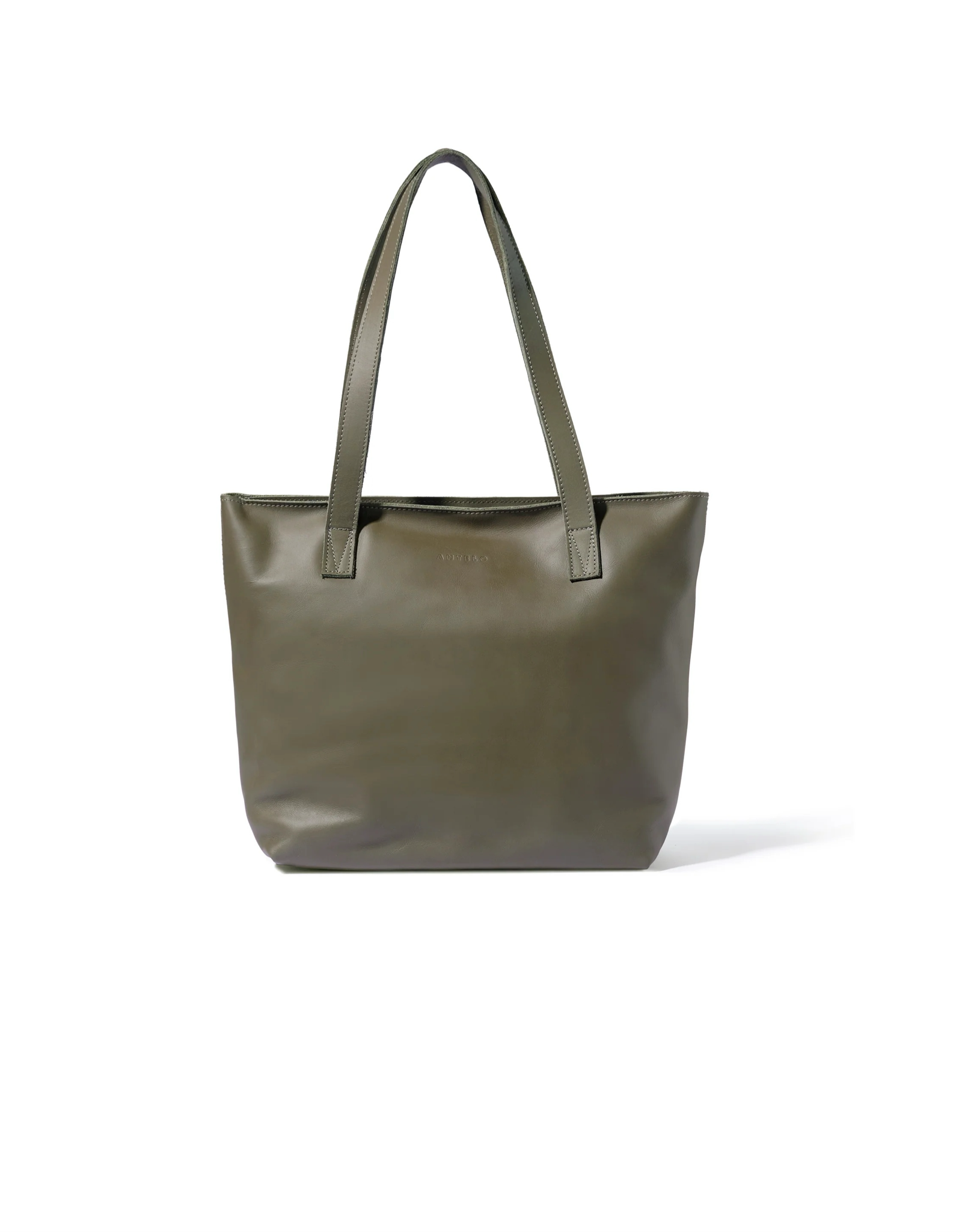 Emmy Unlined Leather Tote with Zip in Khaki Green