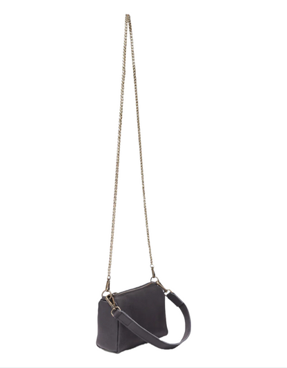 Miley Leather Micro Duffel with Chain Sling - Pebble Black
