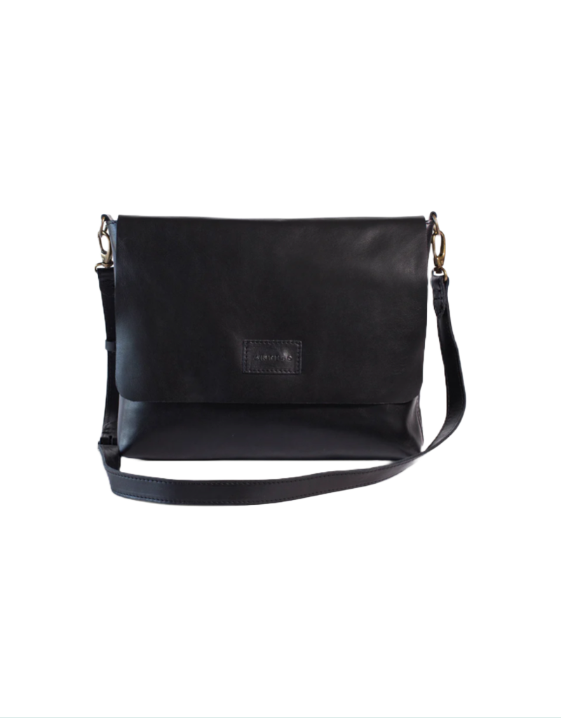 Riley 13" Minimalist Leather Laptop Sling in Black