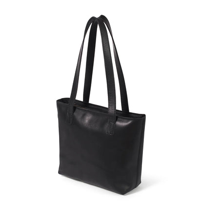 Milly Unlined Black Midi Leather Tote with Zip