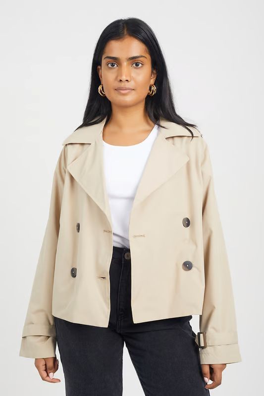 Brandy Short Trench Coat in Stone