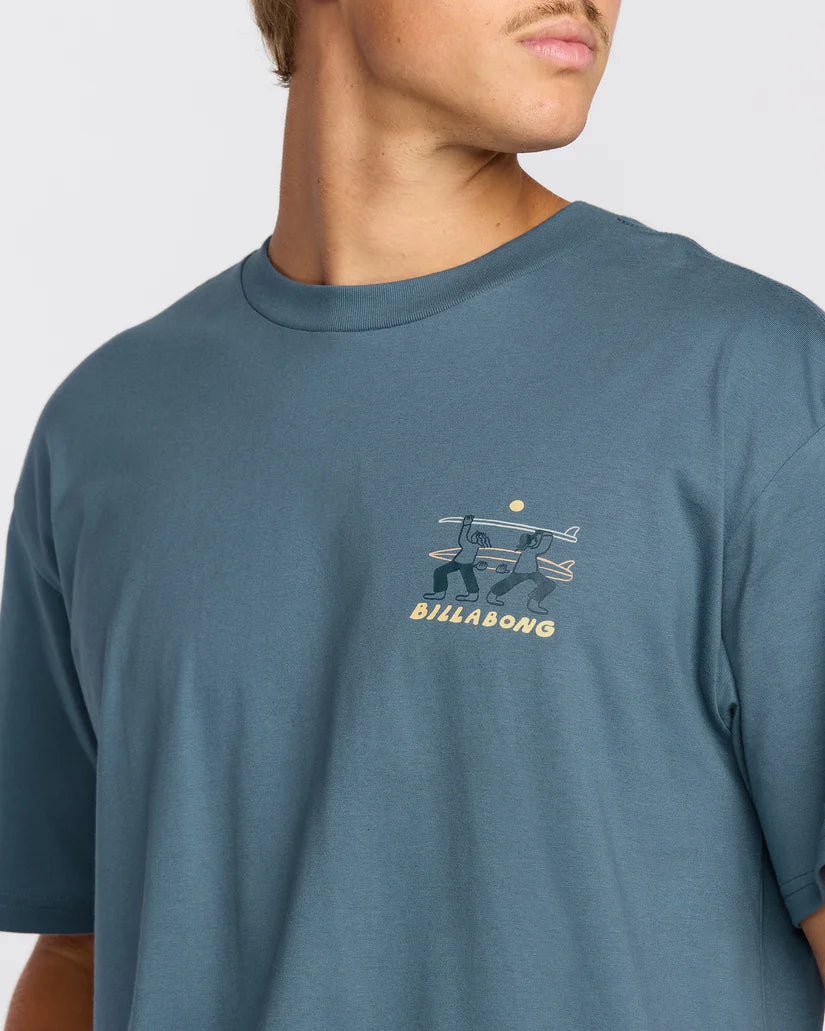 Split The Peak Tee in Steel Blue