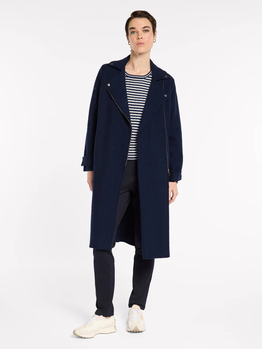 Boiled Wool Moto Coat in Navy