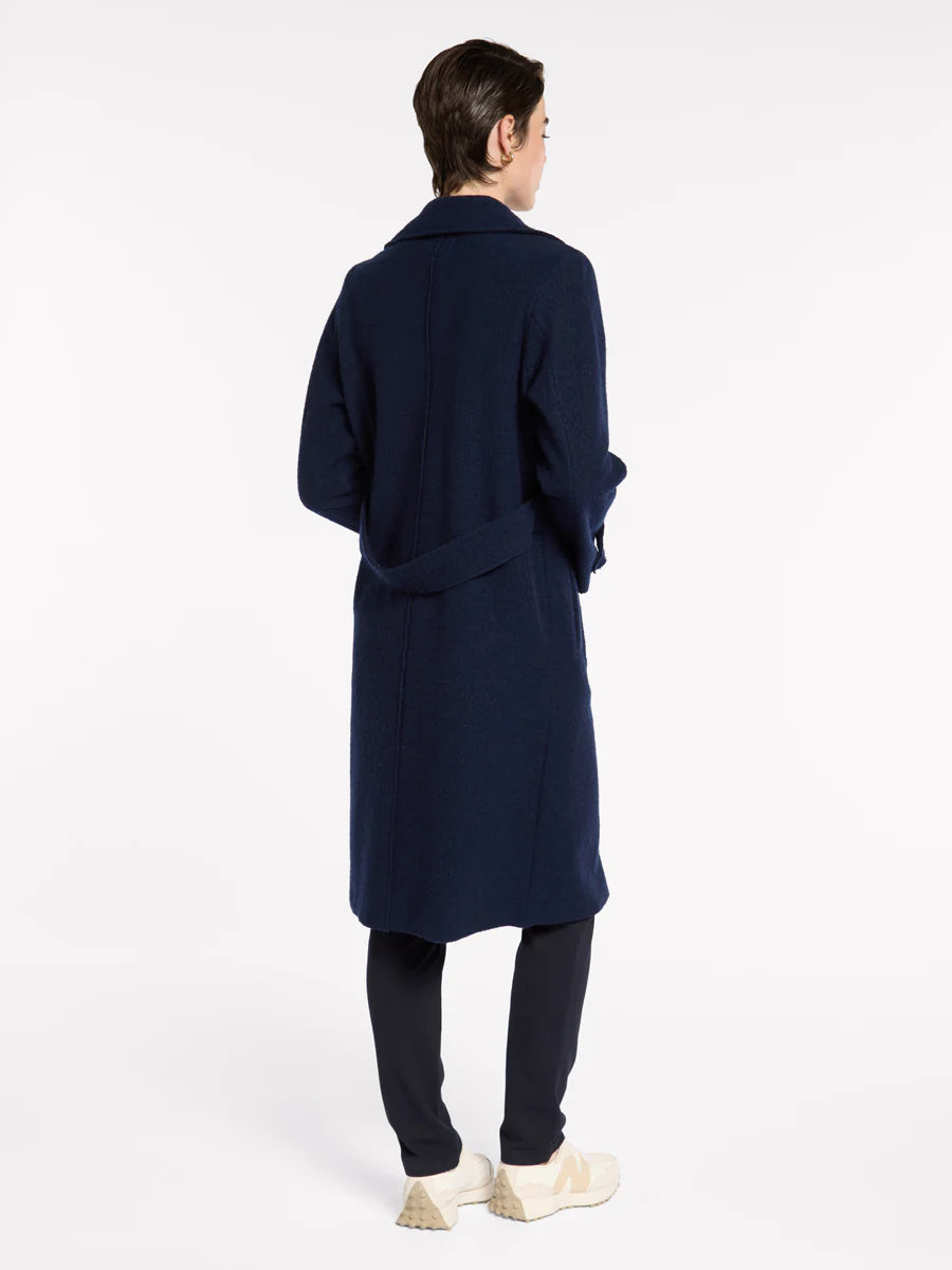 Boiled Wool Moto Coat in Navy