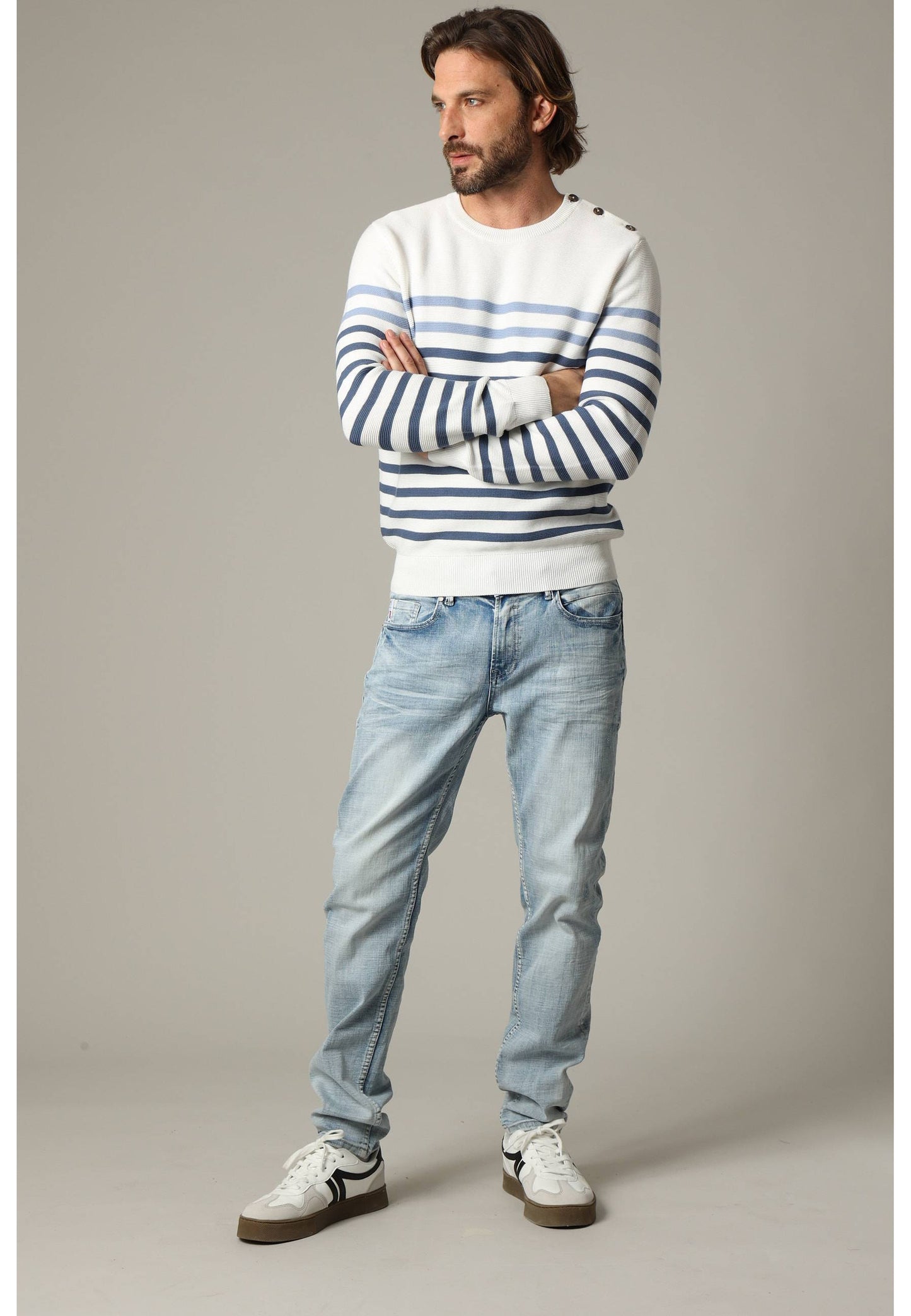 Conway Striped Cotton Sweater in Cobalt