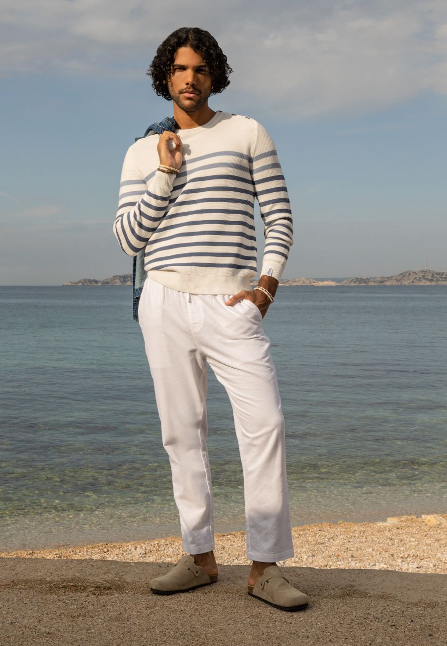 Conway Striped Cotton Sweater in Cobalt