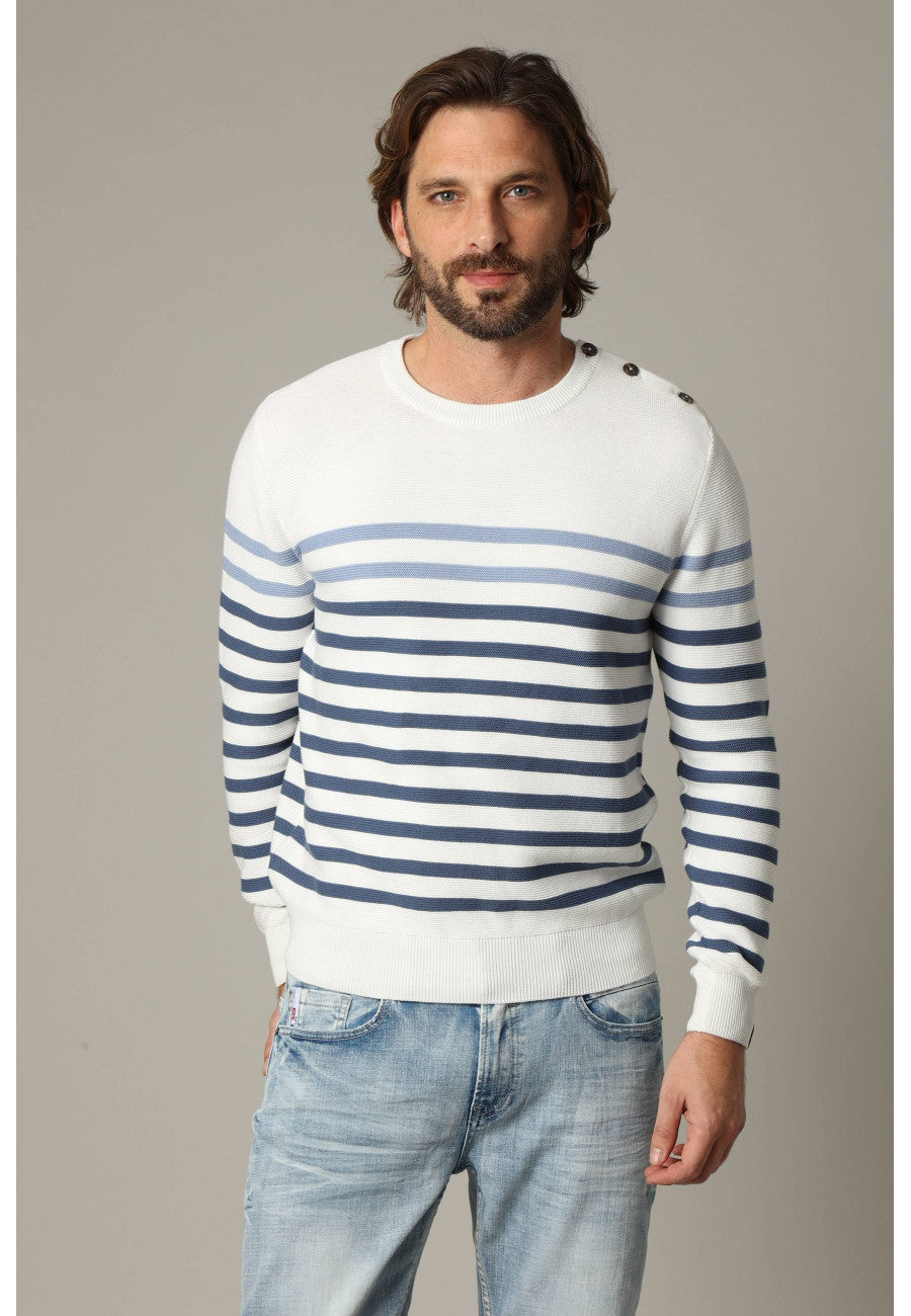 Conway Striped Cotton Sweater in Cobalt