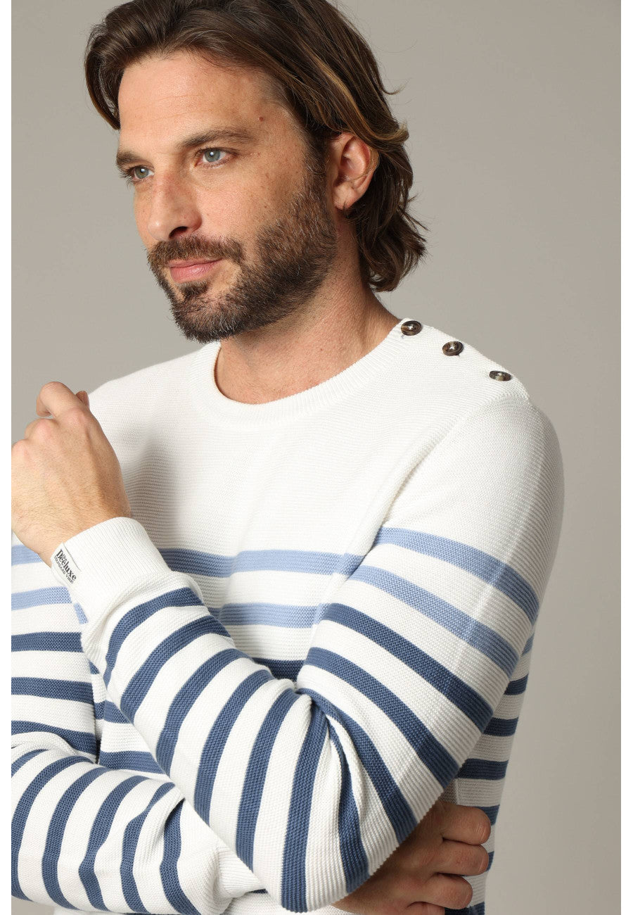 Conway Striped Cotton Sweater in Cobalt