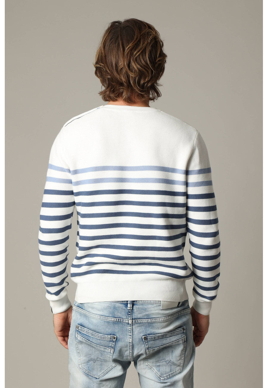 Conway Striped Cotton Sweater in Cobalt