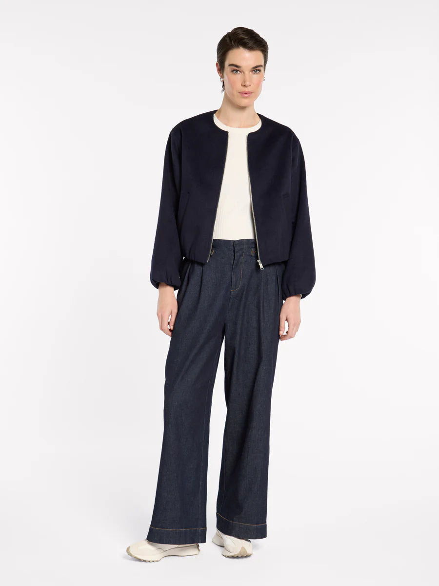 Cropped Bomber Jacket in Navy