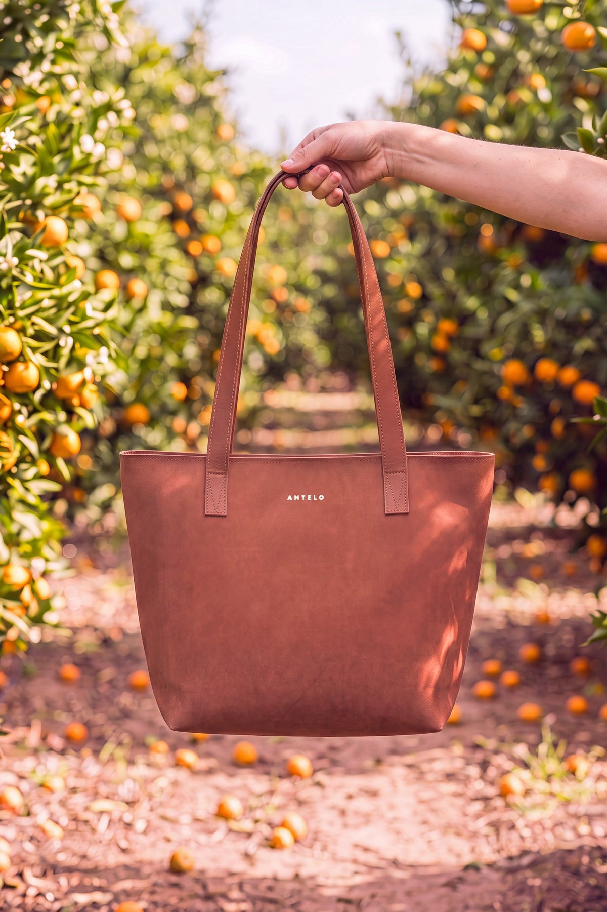 Emmy Unlined Leather Tote with Zip in Cognac Suede / Cider Tan