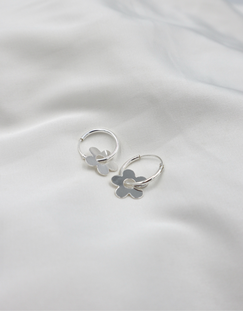 Sterling Silver Flower Hoops