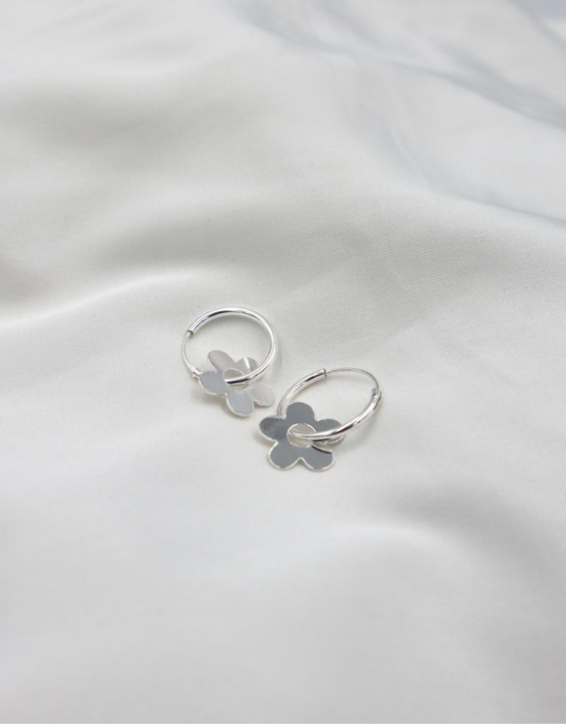 Sterling Silver Flower Hoops