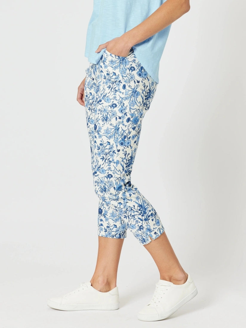 Alexandria Stretch Crop Printed Pant in Blue