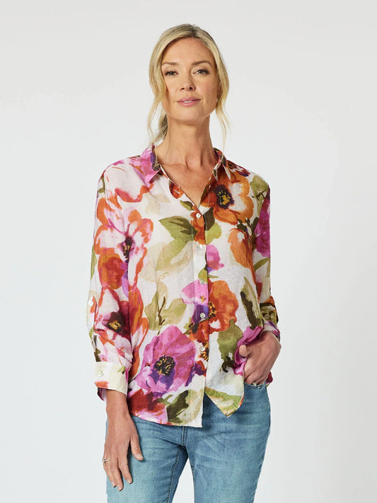 Maui Floral Shirt in Berry