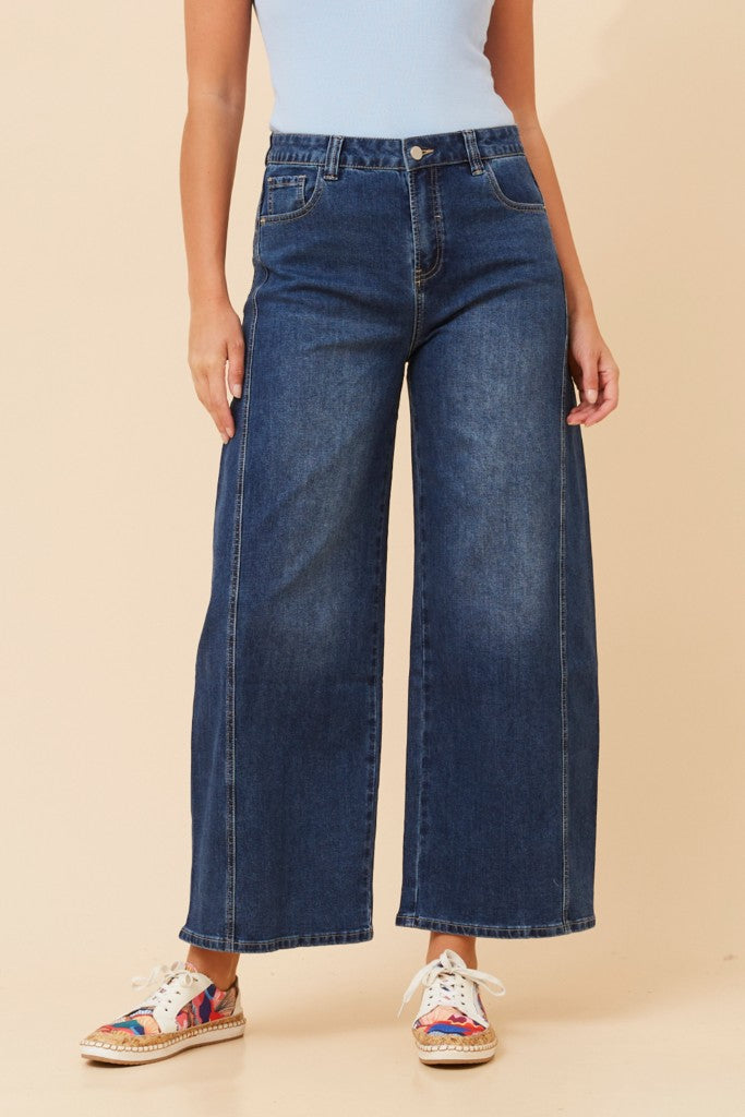Mid Waist Wide Leg Crop Jeans in Dark Wash