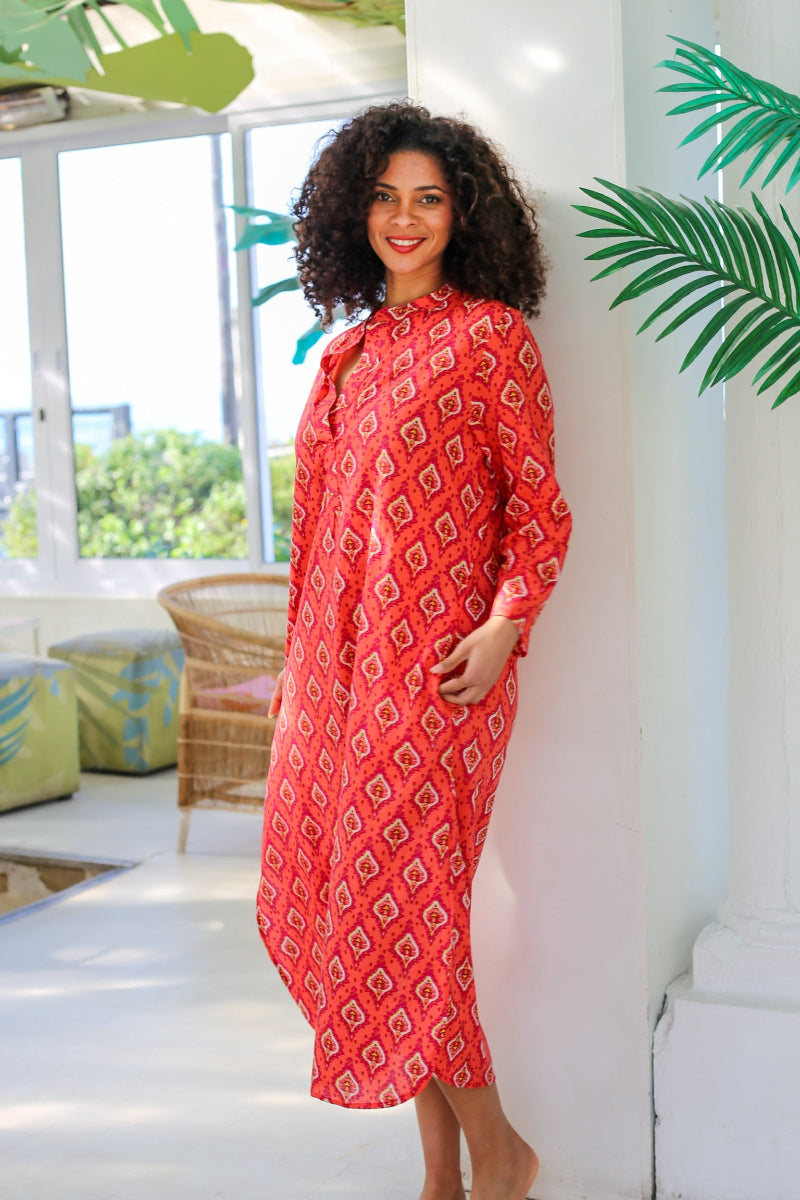 Pilgrim Printed Cotton Dress in Coral