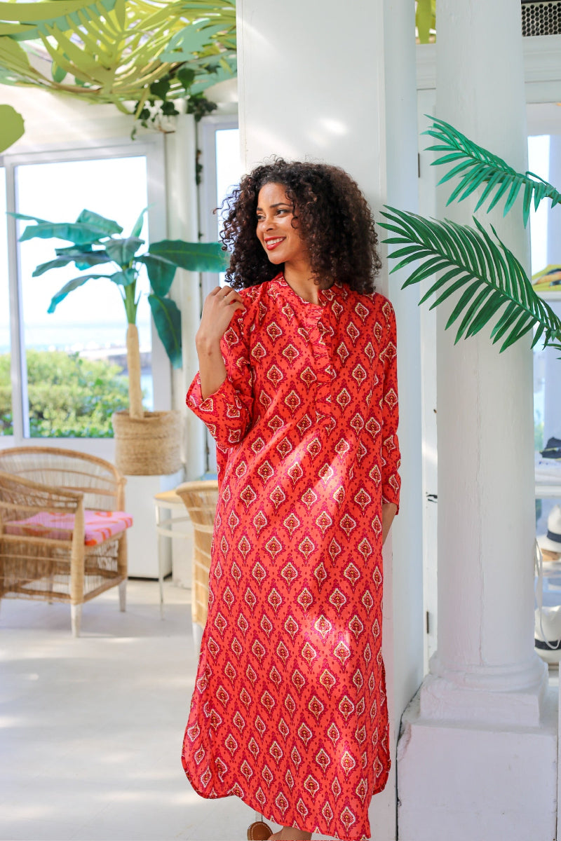 Pilgrim Printed Cotton Dress in Coral