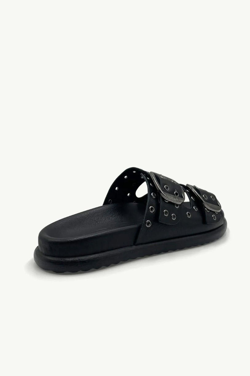 Halle Leather Sandal in Black