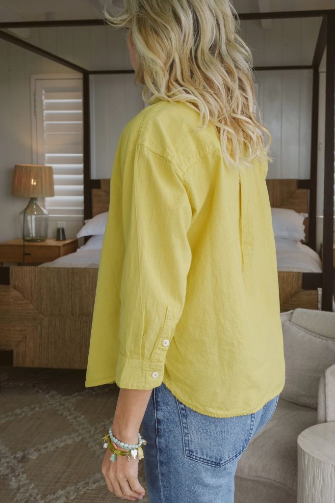 Kate Cotton 3/4 Sleeve Shirt in Chartreuse