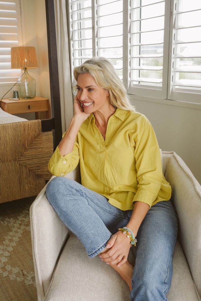 Kate Cotton 3/4 Sleeve Shirt in Chartreuse