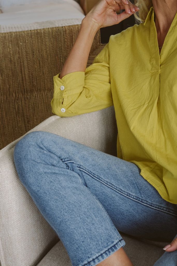 Kate Cotton 3/4 Sleeve Shirt in Chartreuse