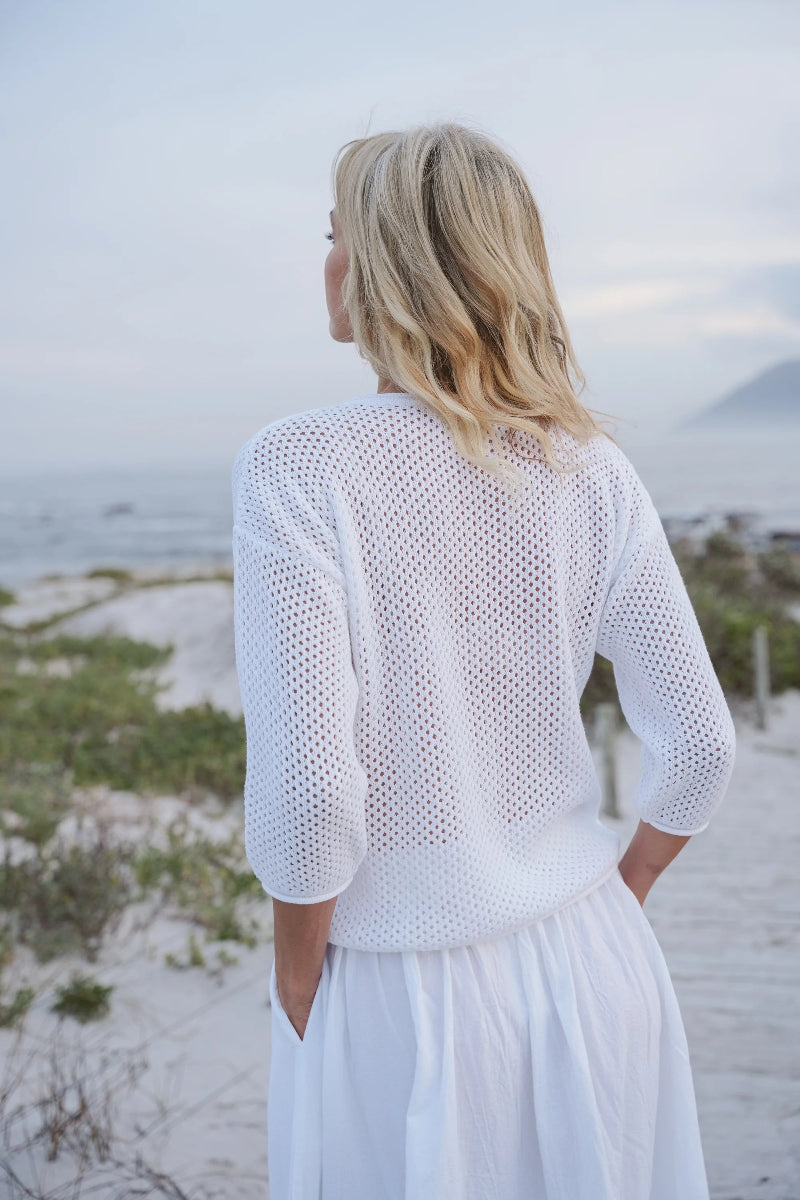 Paisley Cotton Crochet Knit in White