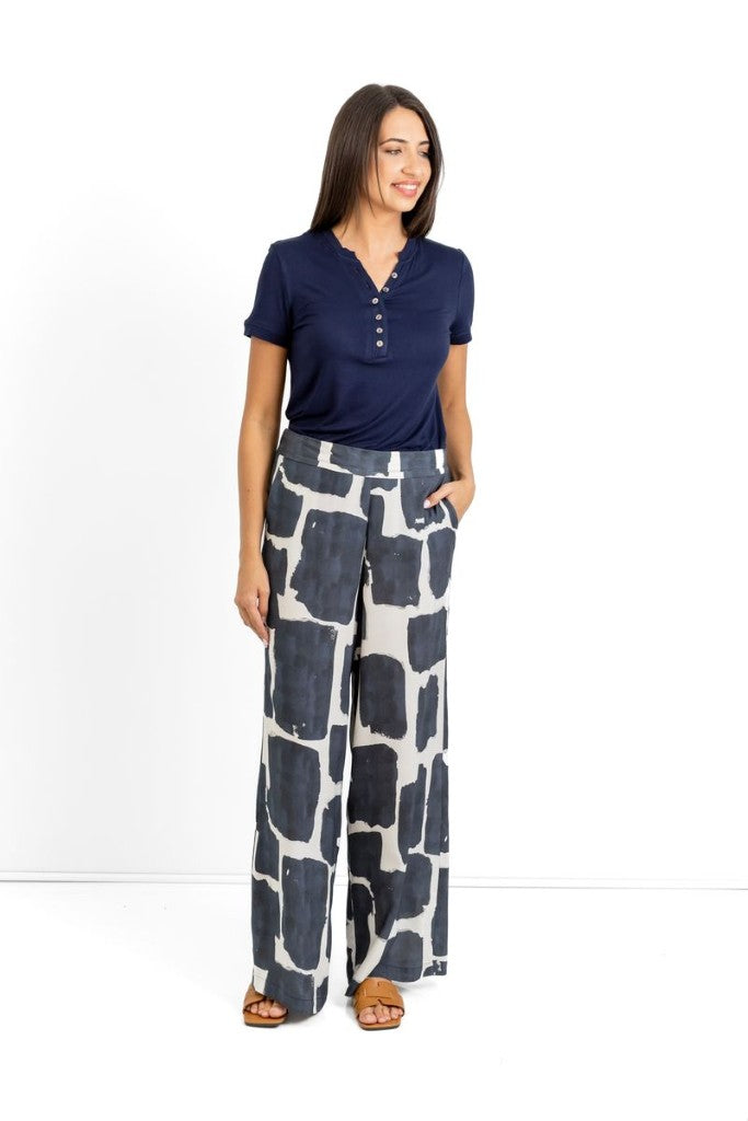Kim Wide Leg Pant in Ink Impressions