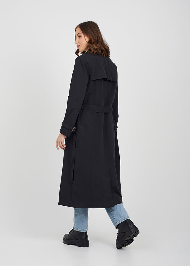 Ayer Maxi Trench Coat in Black