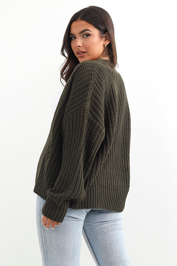 Graciella Chunky Cardigan in Dark Khaki