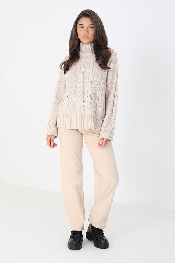Bivaco Roll Neck Cable Knit in Stone