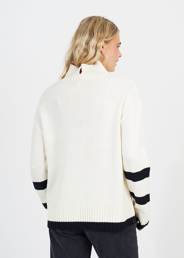 Tyla Oversized Stripe Sweater in Black / Cream