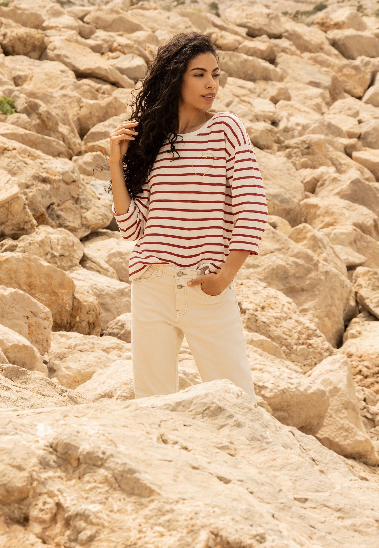 Manila Lightweight Sweatshirt in Cognac Stripe